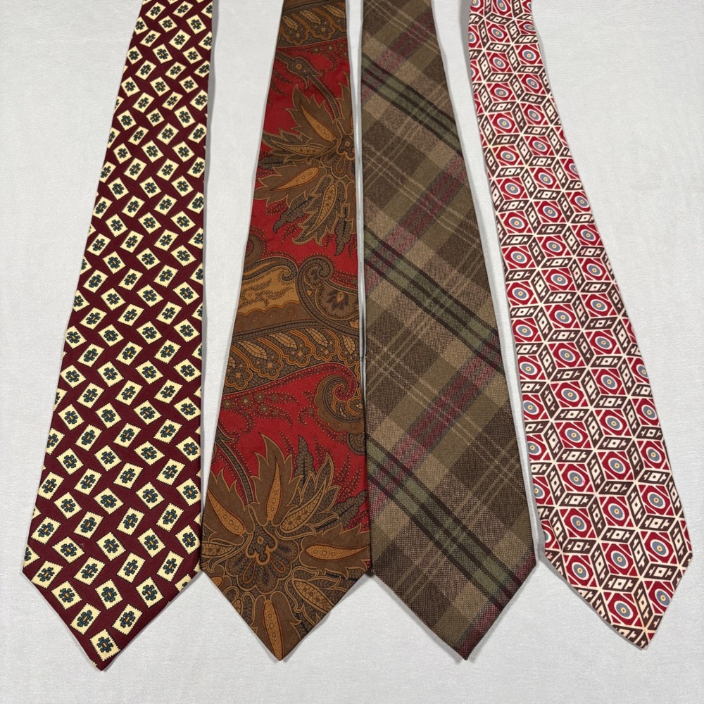 Polo Ralph Lauren Necktie Mens OS Bundle Silk Wool Paisley Plaid Geometric USA